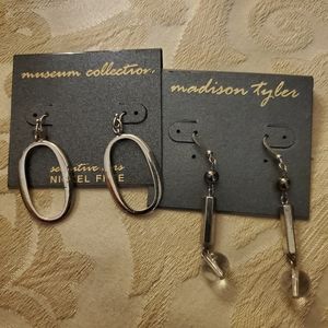 Two pair of silver tone earrings